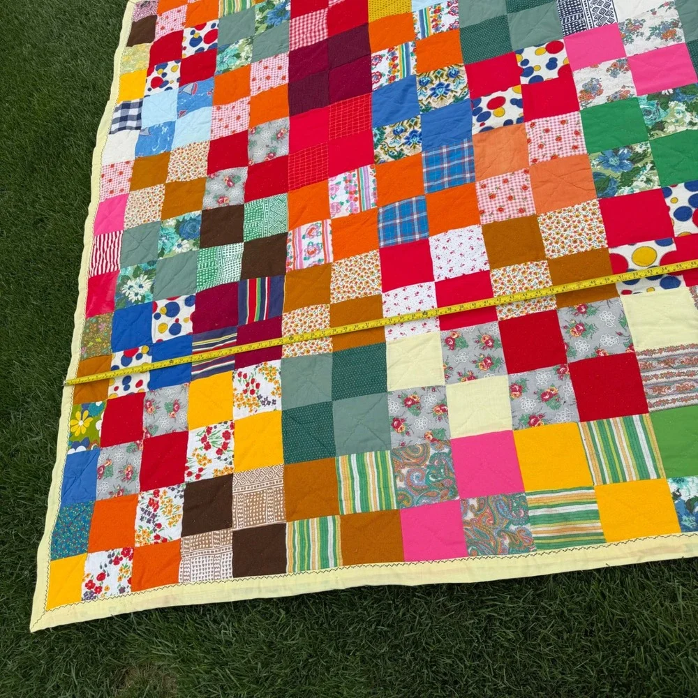 A+ Vintage Handmade Patchwork Quilt Multi Color Scrap Block Cottagecore 89x75